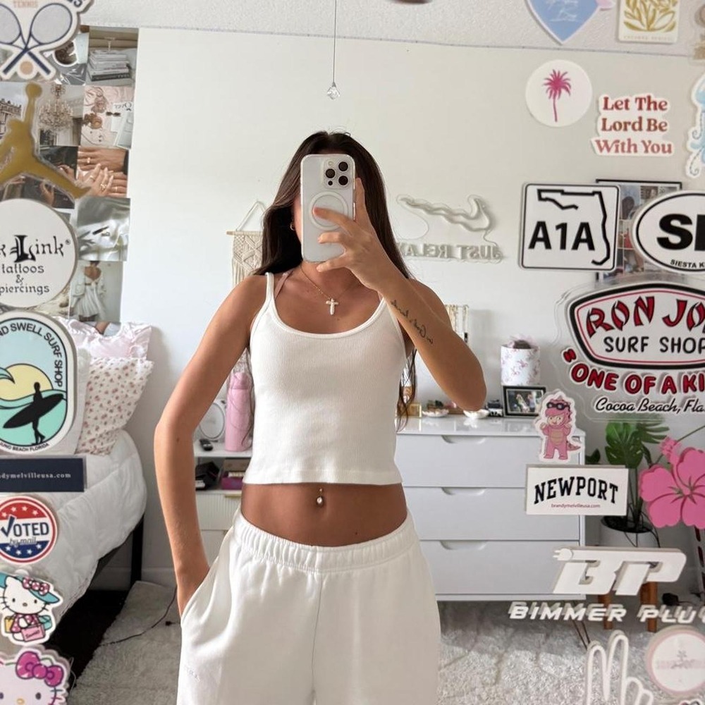 Brandy Melville white cropped ribbed tank top